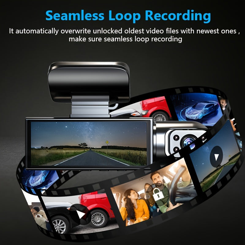 Dual Front and Inside Car Dash Camera with, G-Sensor, Loop Recording, Night Vision, Motion Detection, Parking Monitoring - Dashboard and Cabin Viewing, Compatible with PC, Hardwiring Powered - for Taxi, Truck, SUV, Sedan - No