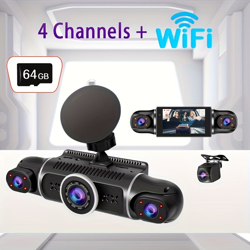 1pc 1080P W2 dash camera 4 channels 4 lens FHD 1080P of vehicle models Dash camera with 360 degree font left right rear camera with WIFI support parking monitor, night version, WDR, G-sensor, Loop recording, voice recording