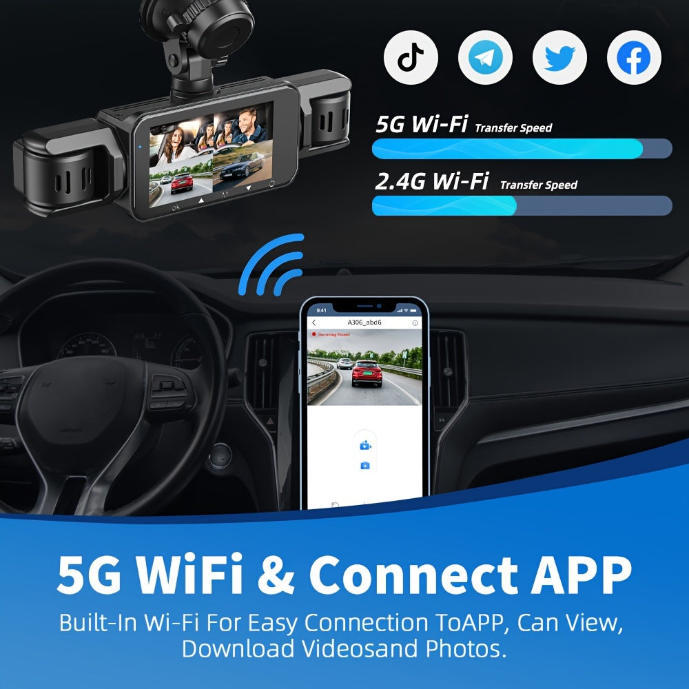 FOXGOD 4-Channel FHD 1080P Dash Cam with 5G WiFi, Super Night Vision, Parking Monitor, Loop Recording, G-Sensor - Supports 64GB Memory Card