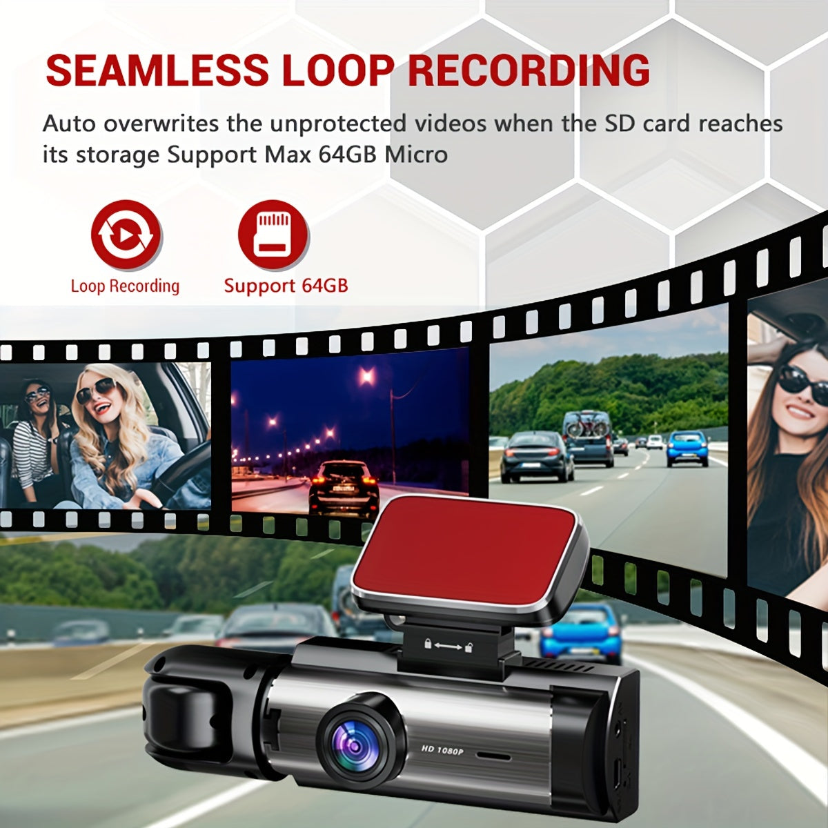 3.16-inch IPS screen dual-recording A9 driving recorder (front and inside the car, including 64G memory card)