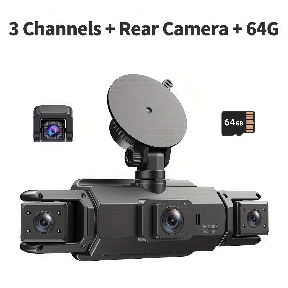 FOXGOD 4-Channel FHD 1080P Dash Cam with 5G WiFi, Super Night Vision, Parking Monitor, Loop Recording, G-Sensor - Supports 64GB Memory Card