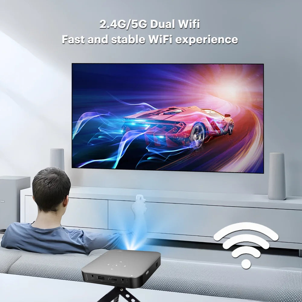 Smart Android 200 Lumens Mini Projector 5G Home Theater LED Video DLP Beamer 4K Max Built-in Portable Screen Mirroring Movie