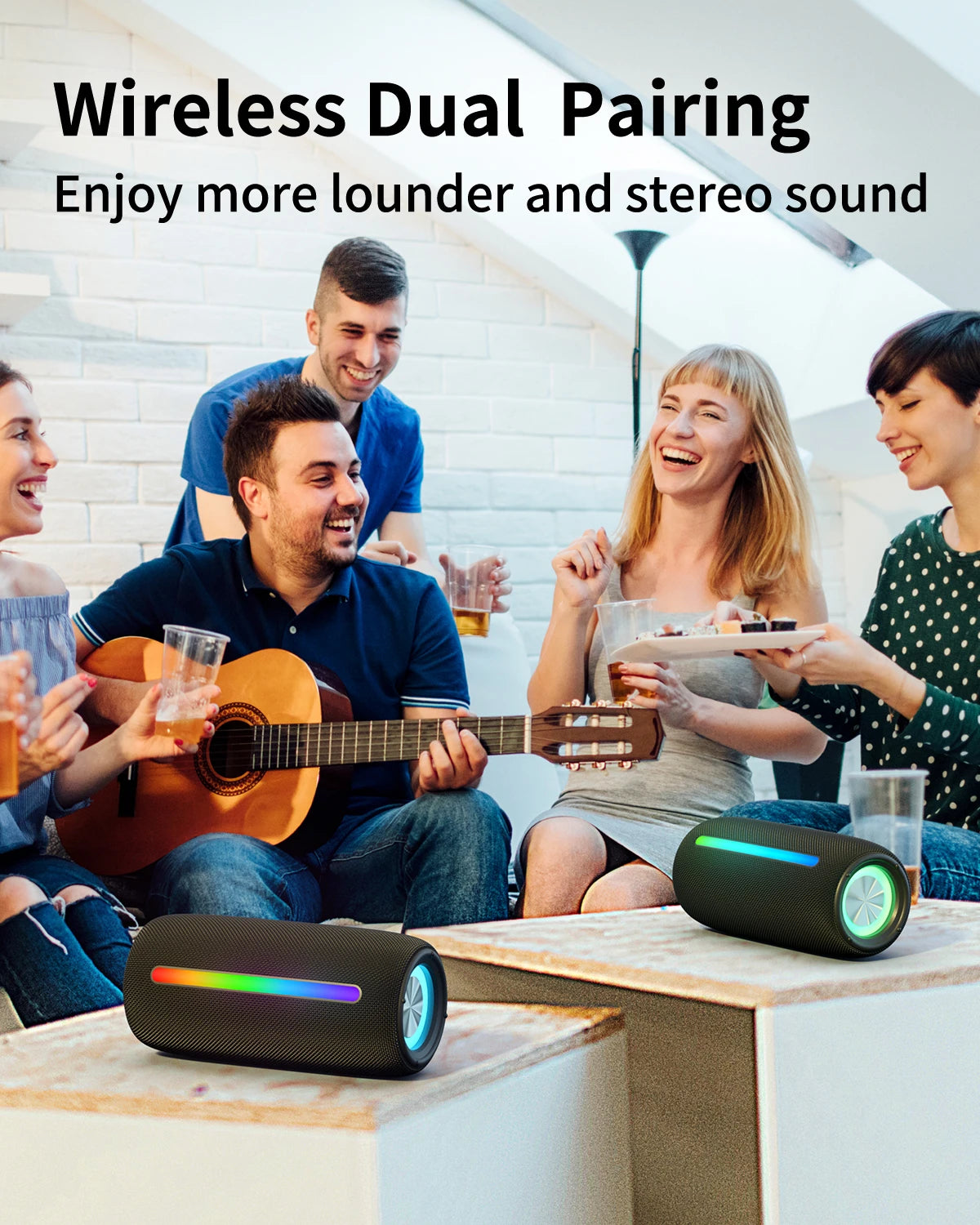 F26 Wireless Bluetooth Speaker V5.3 RGB Lights 10W HD Sound IPX5 Waterproof True Wireless Pairing USB TF Card for Travel Outdoor