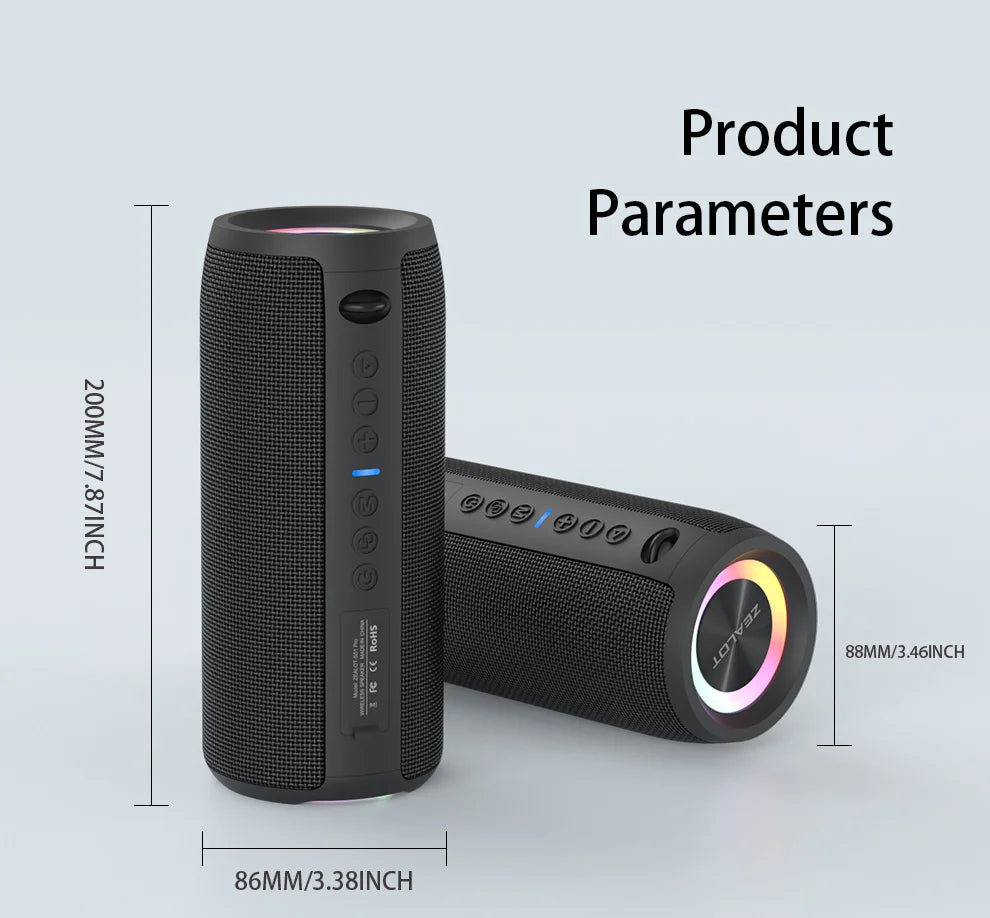 ZEALOT S51 Pro 40W Wireless Speakers, Outdoor Portable Subwoofer Speaker, Waterproof IPX 6,  Dual Pairing,5200mAh Battery.