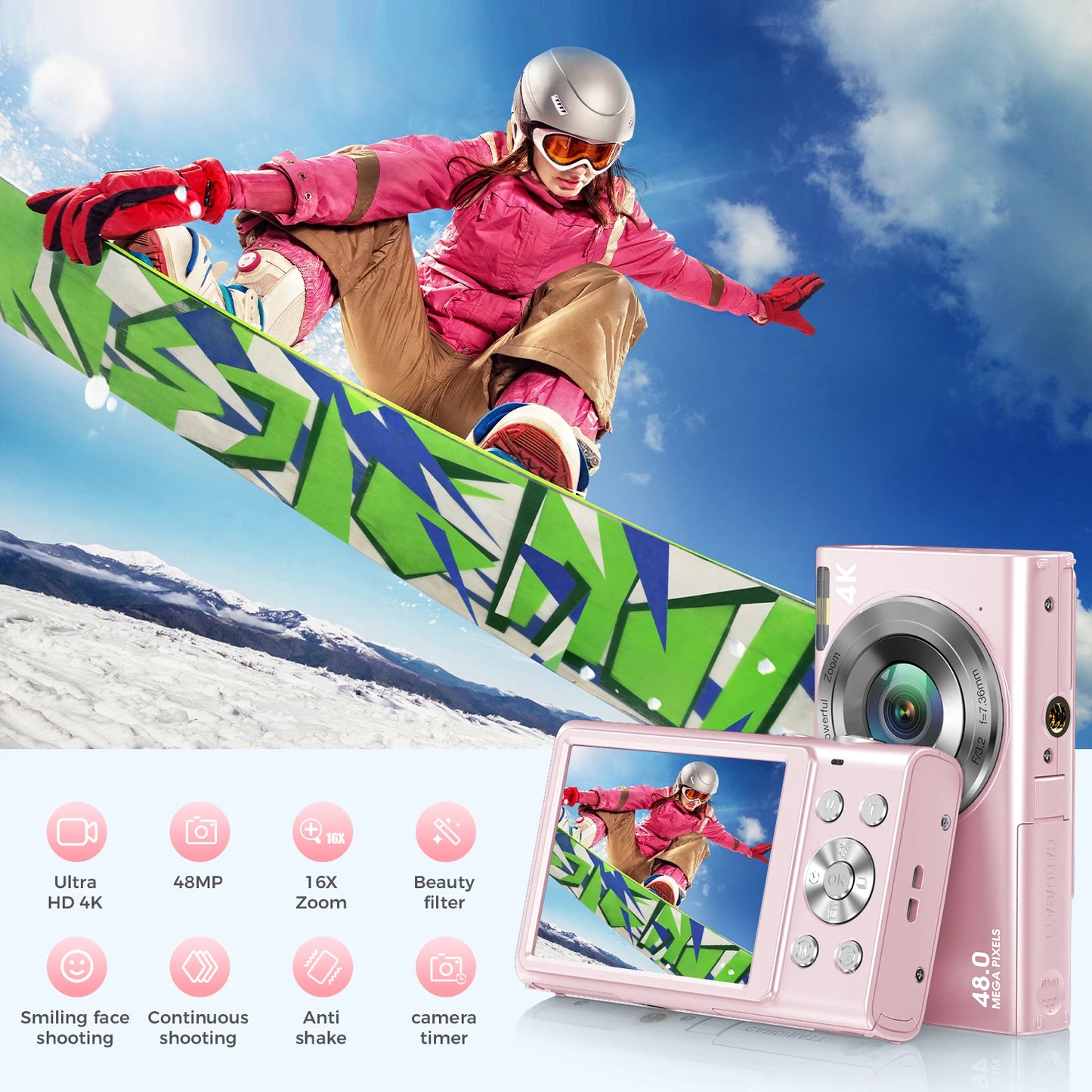 4K Digital Camera Autofocus Vlogging Camera HD 48MP with 2.8" Large Screen Camcorder Camera for Photography for Kid Adult