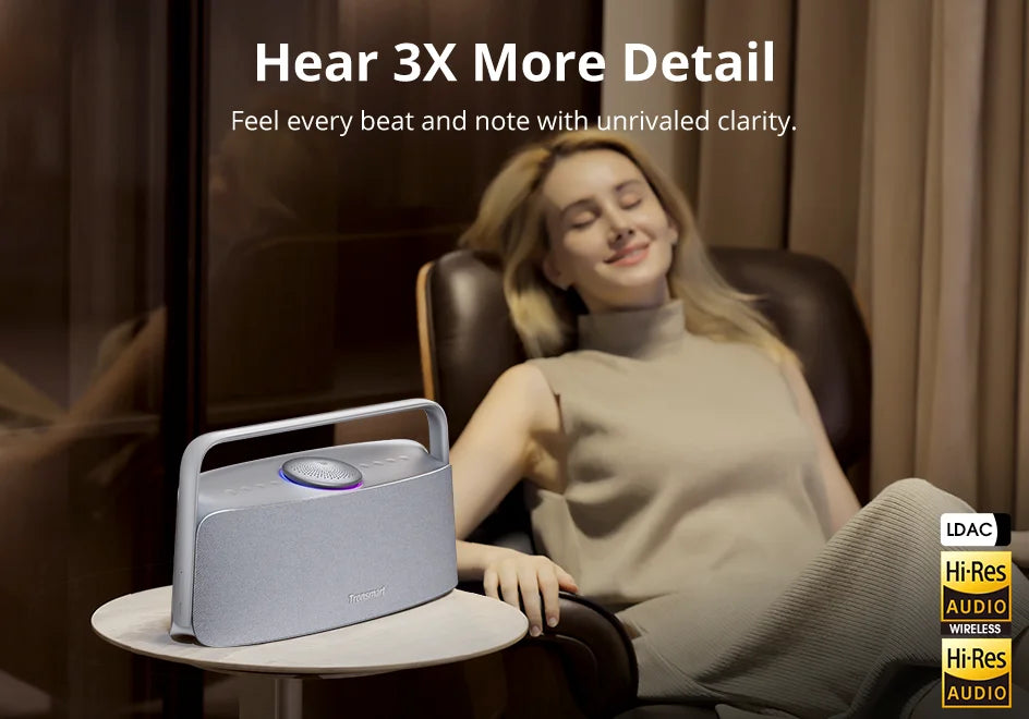 Tronsmart Fiitune X30 Speaker Bluetooth Hi-Res Home Audio with 80W Powerful, IPX6, APP Control, Portable Handle, DSP Technology