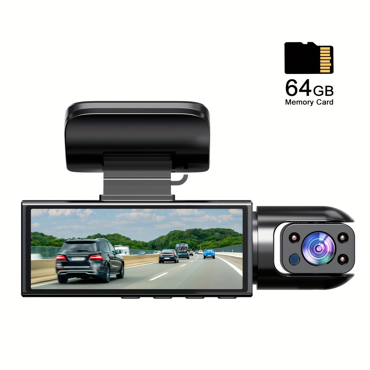 3.16-inch IPS screen dual-recording A9 driving recorder (front and inside the car, including 64G memory card)