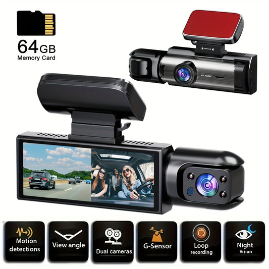 3.16-inch IPS screen dual-recording A9 driving recorder (front and inside the car, including 64G memory card)