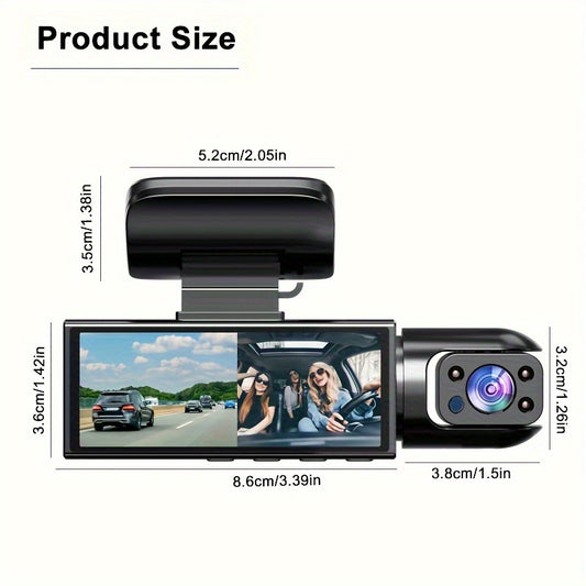 3.16-inch IPS screen dual-recording A9 driving recorder (front and inside the car, including 64G memory card)
