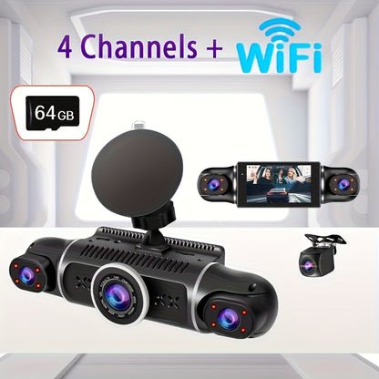 1pc 1080P W2 dash camera 4 channels 4 lens FHD 1080P of vehicle models Dash camera with 360 degree font left right rear camera with WIFI support parking monitor, night version, WDR, G-sensor, Loop recording, voice recording