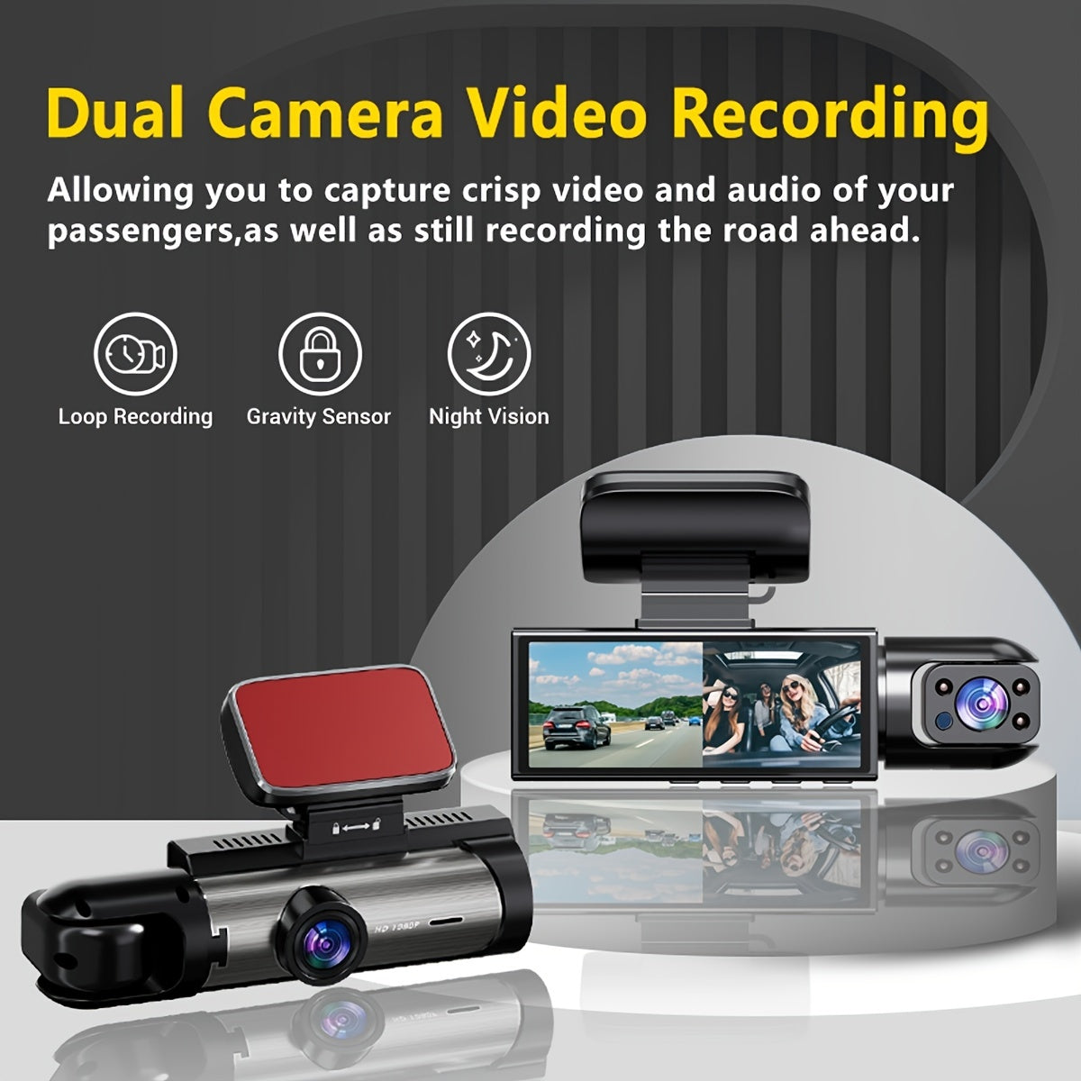 3.16-inch IPS screen dual-recording A9 driving recorder (front and inside the car, including 64G memory card)