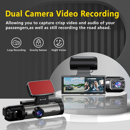 3.16-inch IPS screen dual-recording A9 driving recorder (front and inside the car, including 64G memory card)