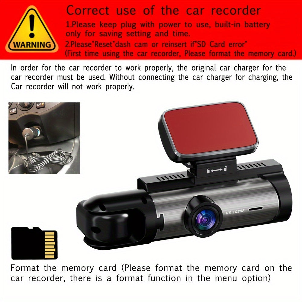 3.16-inch IPS screen dual-recording A9 driving recorder (front and inside the car, including 64G memory card)