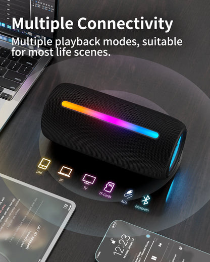 F26 Wireless Bluetooth Speaker V5.3 RGB Lights 10W HD Sound IPX5 Waterproof True Wireless Pairing USB TF Card for Travel Outdoor