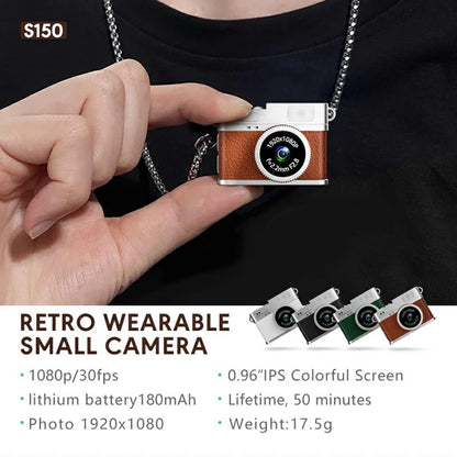 Mini Camera 0.96in Screen 1080P HD Outdoor Sports Portable Video Recorder Necklace Pendant Retro Digital Camera with 32GB Card