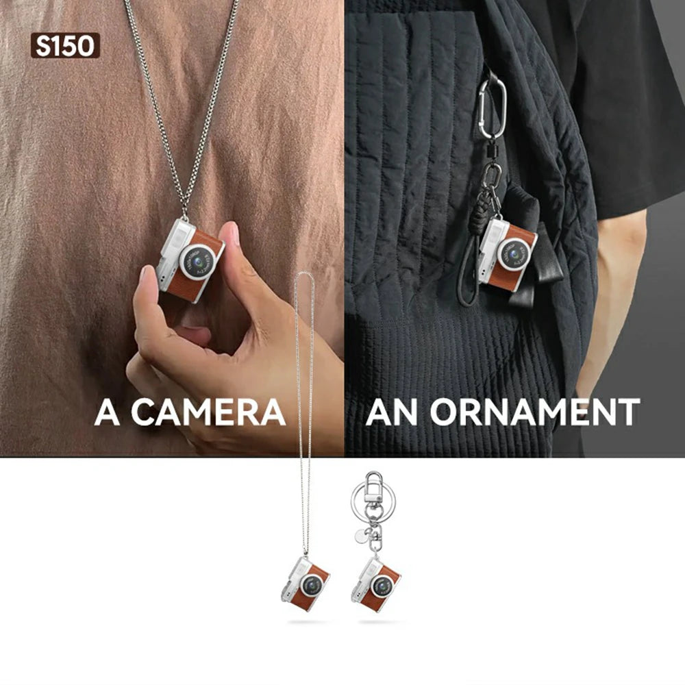 Mini Camera 0.96in Screen 1080P HD Outdoor Sports Portable Video Recorder Necklace Pendant Retro Digital Camera with 32GB Card