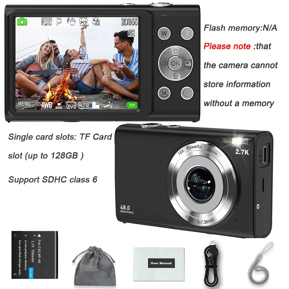 4K Digital Camera Autofocus Vlogging Camera HD 48MP with 2.8" Large Screen Camcorder Camera for Photography for Kid Adult