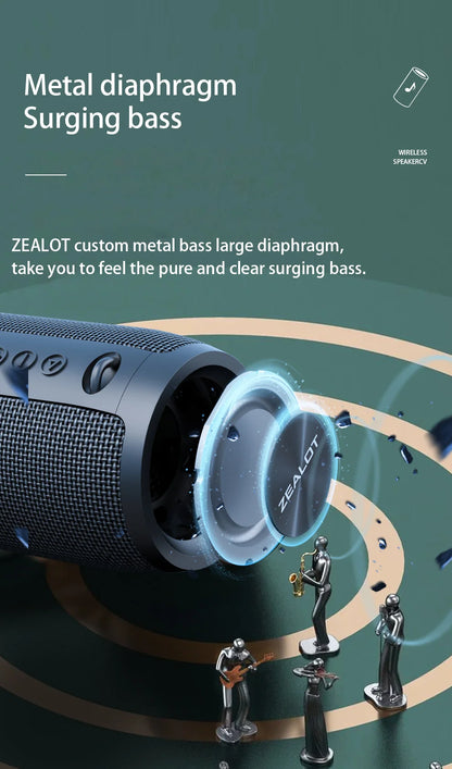 ZEALOT S51 Pro 40W Wireless Speakers, Outdoor Portable Subwoofer Speaker, Waterproof IPX 6,  Dual Pairing,5200mAh Battery.