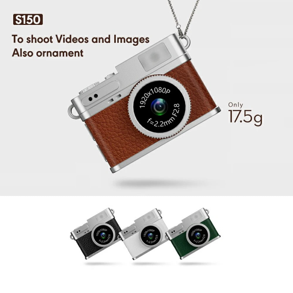Mini Camera 0.96in Screen 1080P HD Outdoor Sports Portable Video Recorder Necklace Pendant Retro Digital Camera with 32GB Card
