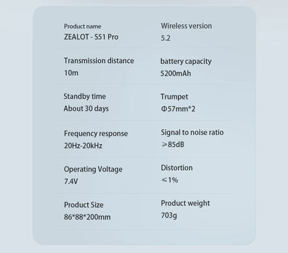 ZEALOT S51 Pro 40W Wireless Speakers, Outdoor Portable Subwoofer Speaker, Waterproof IPX 6,  Dual Pairing,5200mAh Battery.